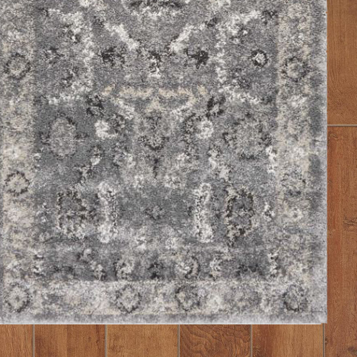 7' Distressed Grey Floral Floor Runner detail - The Coastal Compass Home Decor
