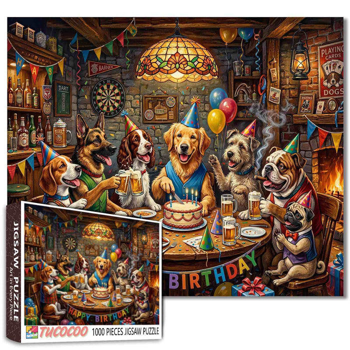Dog Birthday Party Pub Celebration Jigsaw Puzzle