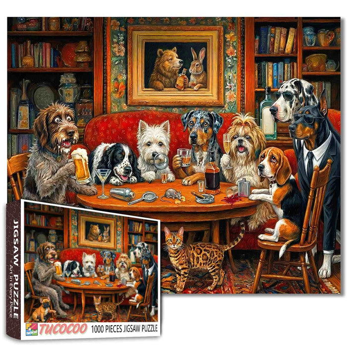 Dogs Happy Hour Club Gathering Jigsaw Puzzle