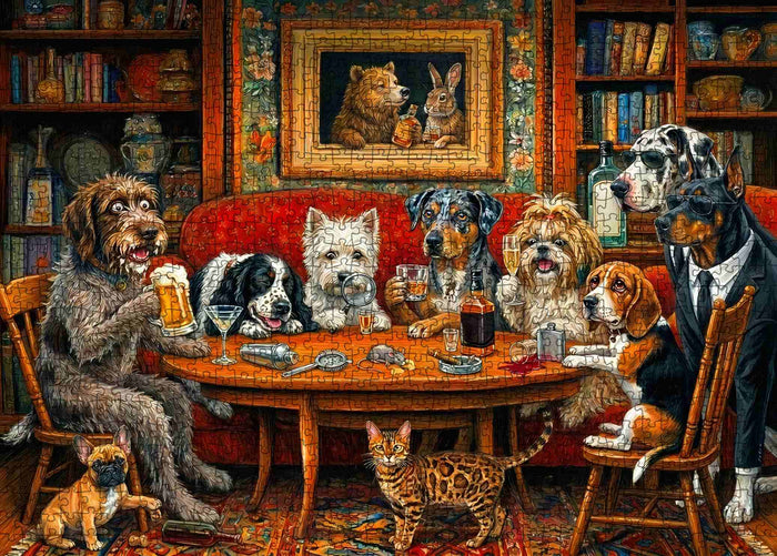 Dogs Happy Hour Club Gathering Jigsaw Puzzle