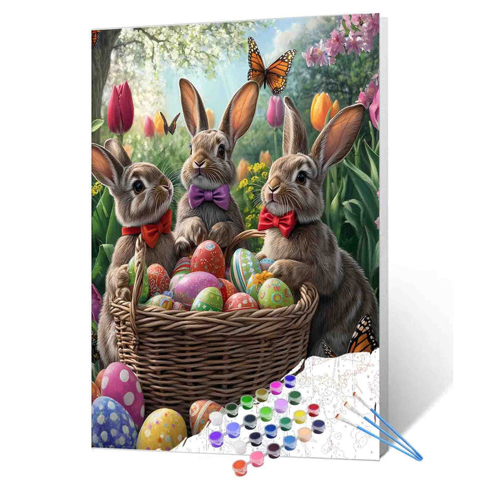 Easter Bunny Trio with Bow Ties Paint by Numbers