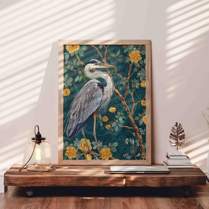 Elegant Heron Floral Art Jigsaw Puzzle