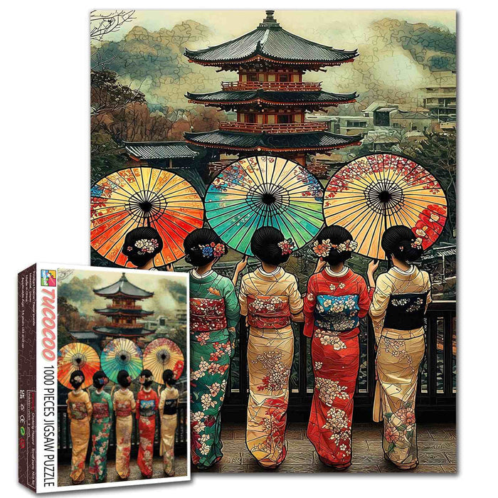 Elegant Kimono Girls Kyoto Pagoda Jigsaw Puzzle
