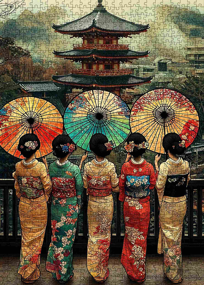 Elegant Kimono Girls Kyoto Pagoda Jigsaw Puzzle