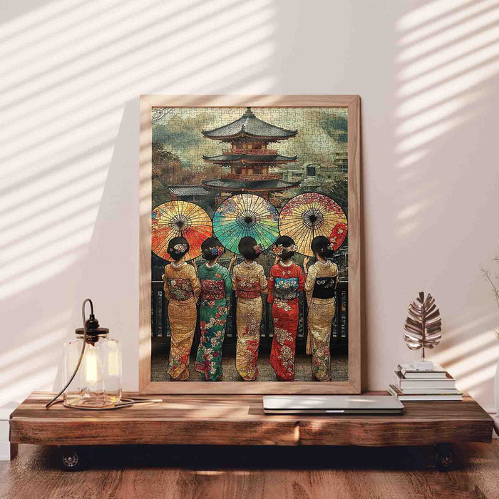 Elegant Kimono Girls Kyoto Pagoda Jigsaw Puzzle