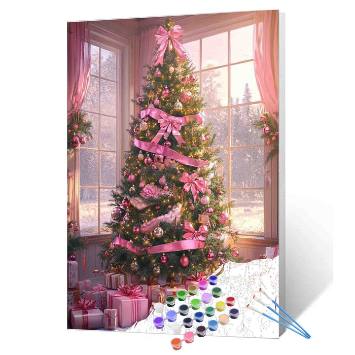 Elegant Pink Christmas Tree Paint by Numbers