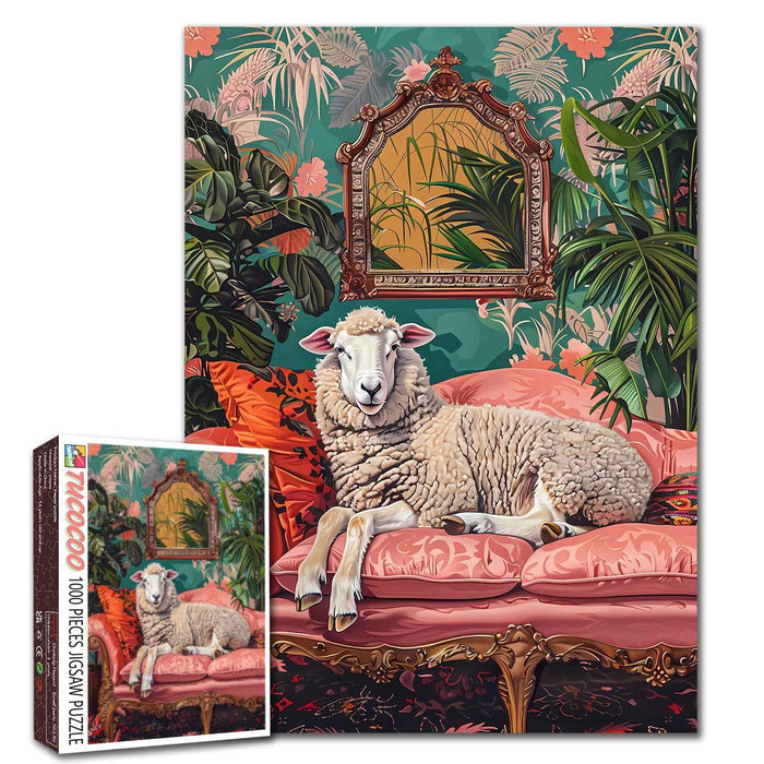 Elegant Sheep Tropical Lounge Jigsaw Puzzle
