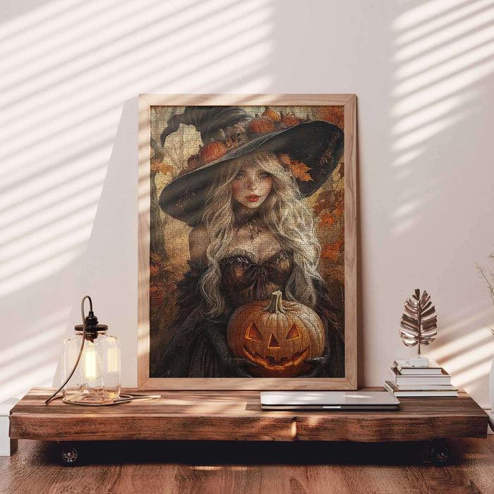 Elegant Witch with Pumpkin Jigsaw Puzzle
