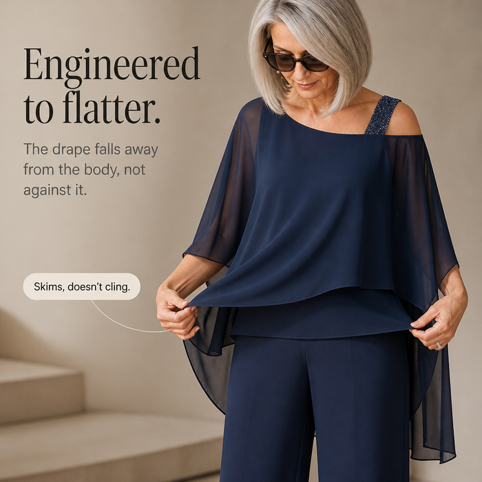 Elowen – Asymmetrical Chiffon Overlay Wide-Leg Pants Set