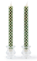 Emerald Check Flameless Dinner Candles Set of 2
