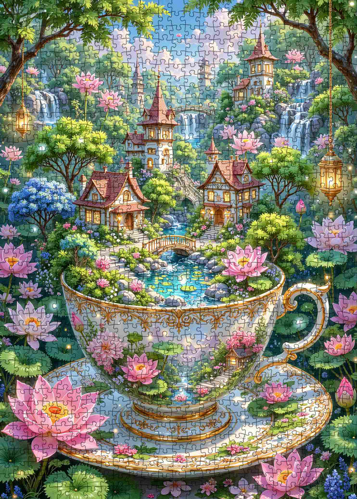 Enchanted Teacup Garden Village Jigsaw Puzzle