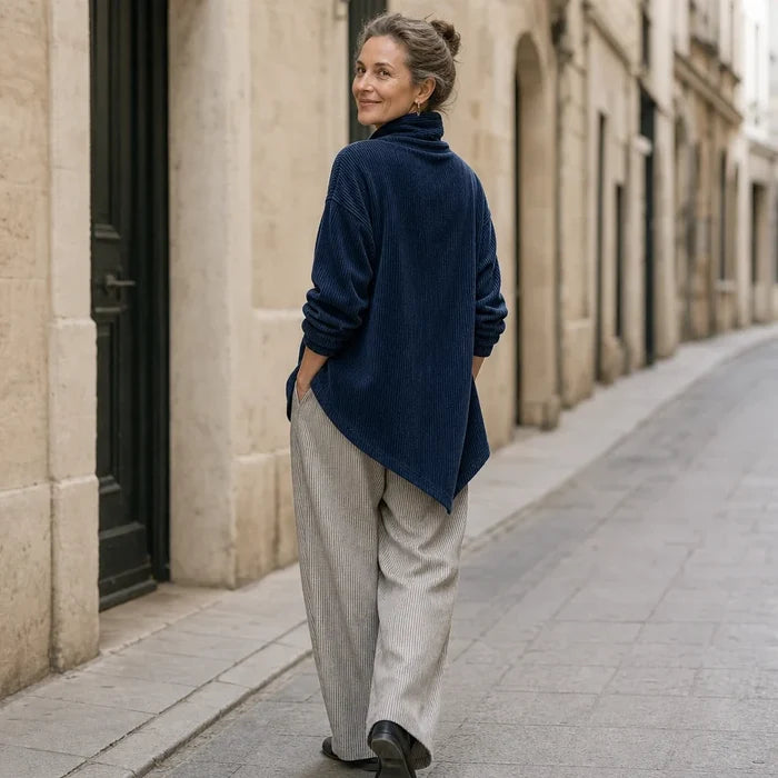 Everlayer – Draped Neck Asymmetrical Button-Front Top