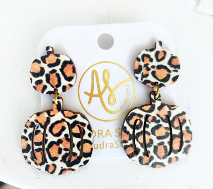 Fall Halloween Statement Earring Leopard Pumpkin Double Earrings