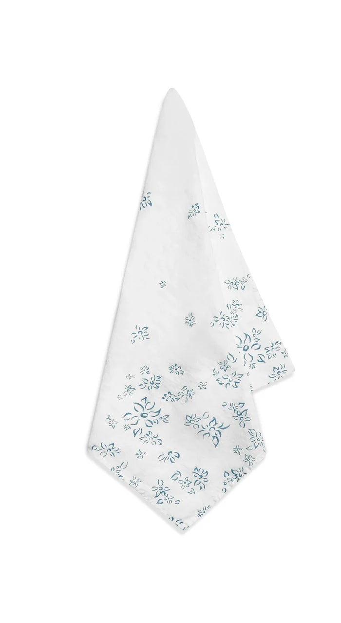 Falling Flower Linen Dinner Napkin, Light Blue