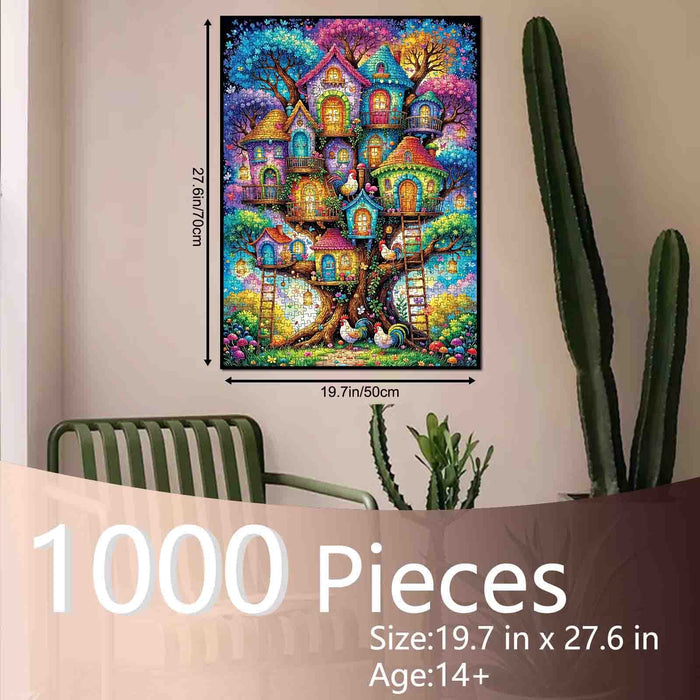 Fantasy Treehouse Village Colorful Dream Jigsaw Puzzle