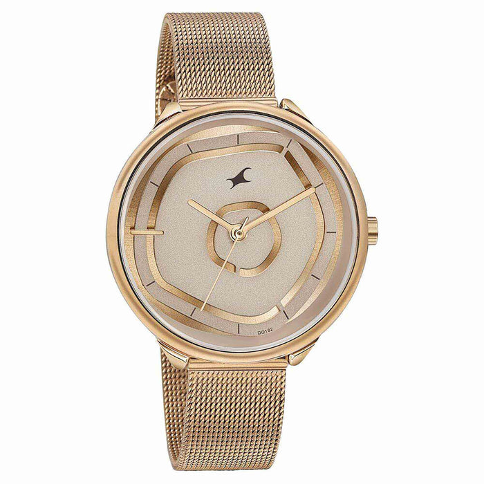 Fastrack Stunnerse Quartz Multifunction Rose Gold Dial Stainless Steel Strap Watch for Girls