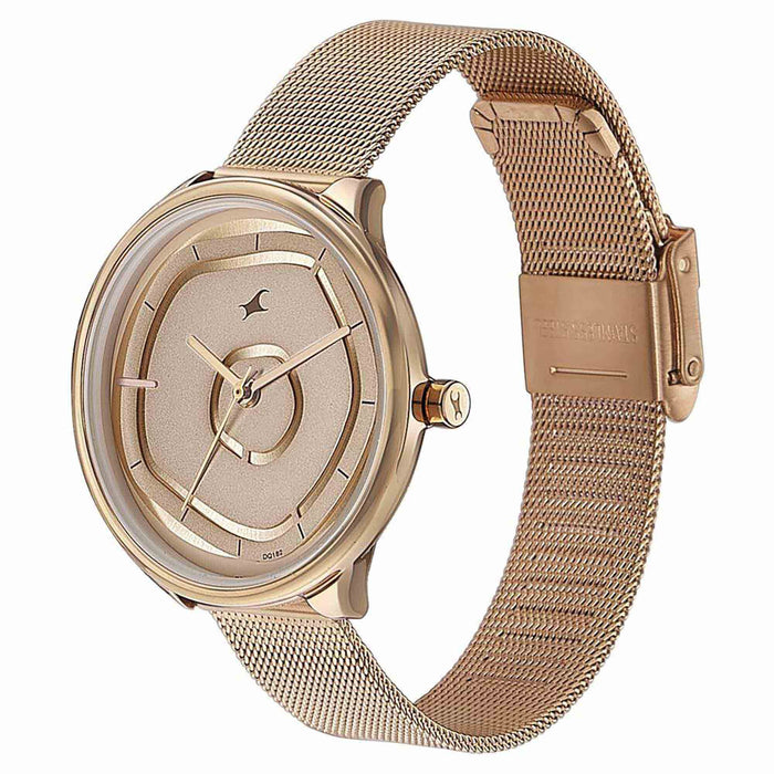 Fastrack Stunnerse Quartz Multifunction Rose Gold Dial Stainless Steel Strap Watch for Girls