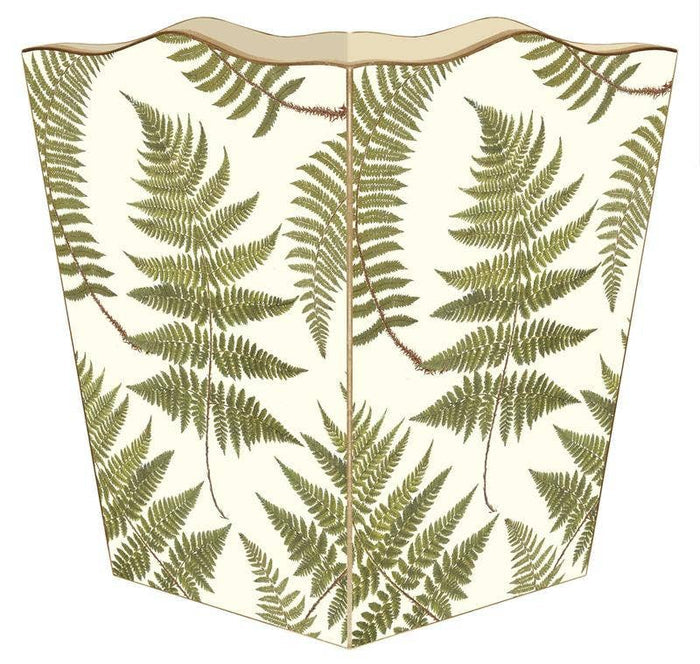 Ferns on Creme Wastepaper Basket: Scalloped Top