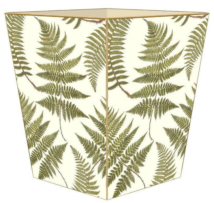 Ferns on Creme Wastepaper Basket: Scalloped Top