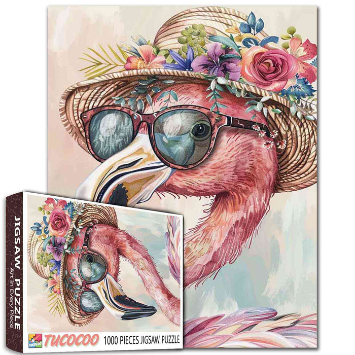 Flamingo with Flower Crown Jigsaw Puzzle