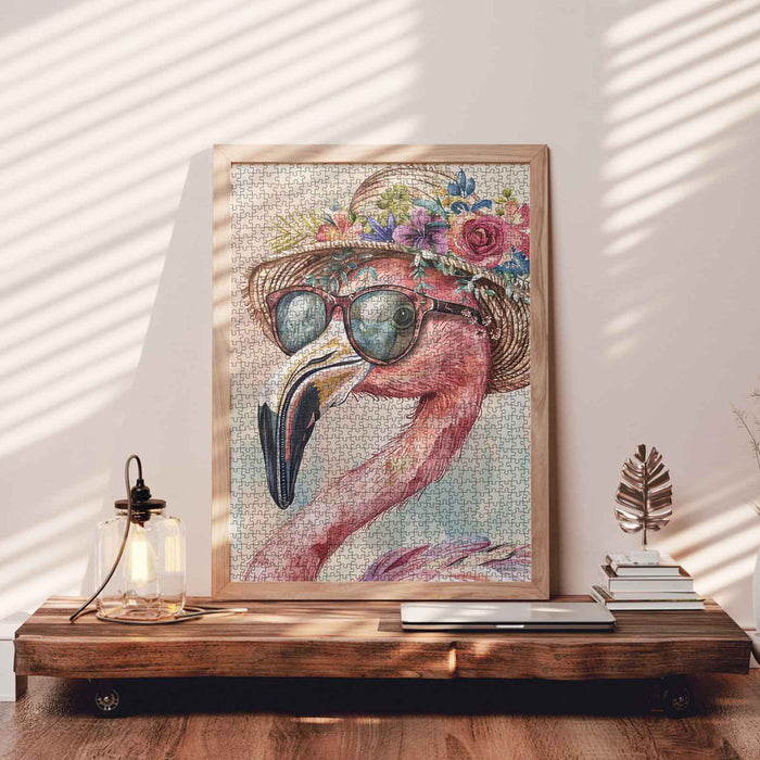Flamingo with Flower Crown Jigsaw Puzzle