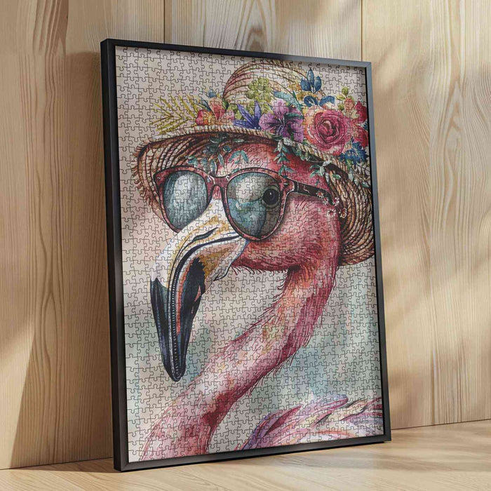 Flamingo with Flower Crown Jigsaw Puzzle