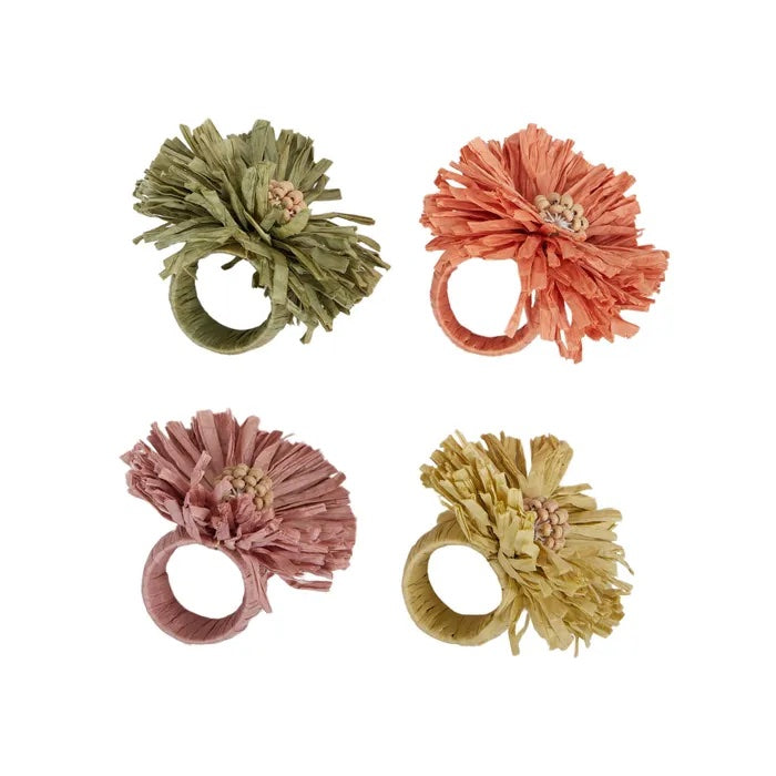 Flora Raffia Napkin Rings - Yellow