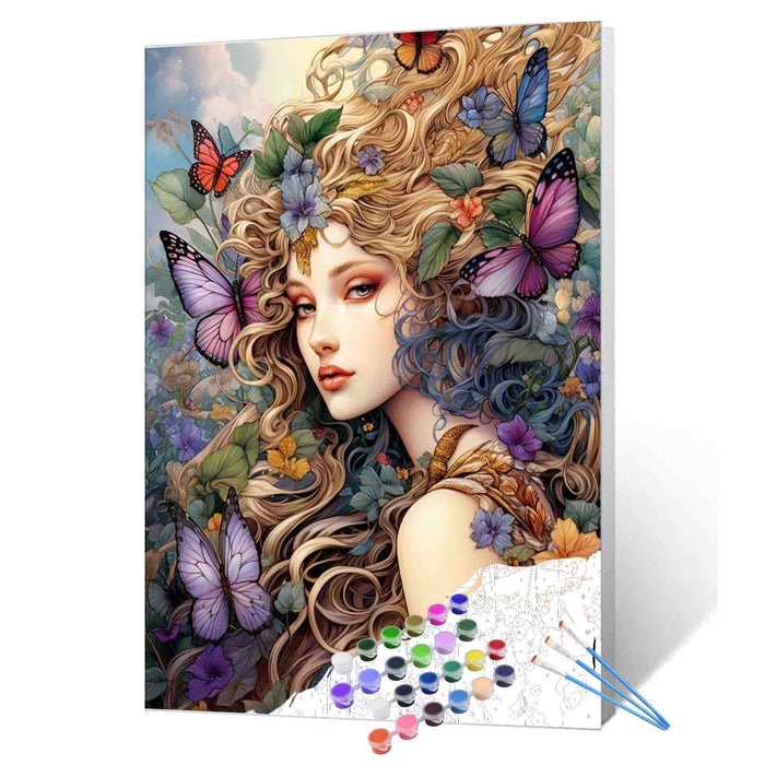 Floral Butterfly Goddess Paint by Numbers