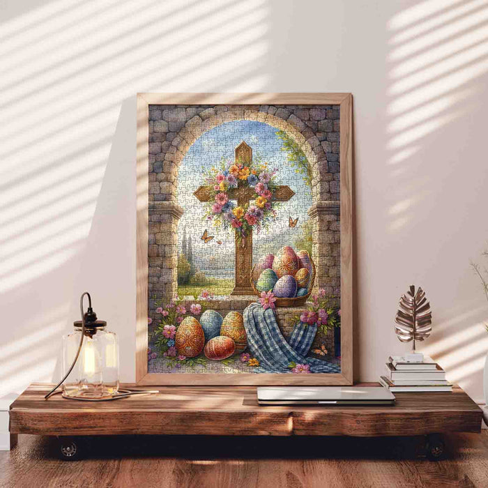 Floral Cross Easter Blessing Scene Jigsaw Puzzle