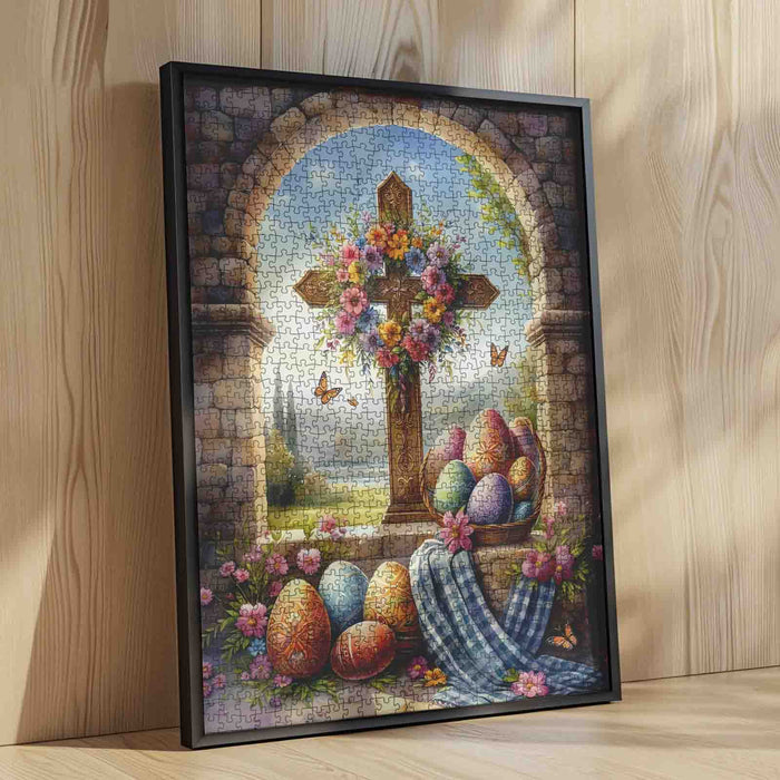 Floral Cross Easter Blessing Scene Jigsaw Puzzle