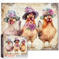Floral Hat Farm Chickens Jigsaw Puzzle
