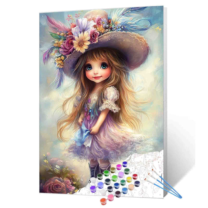 Floral Hat Girl Paint by Numbers