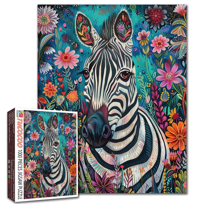 Floral Zebra Portrait Jigsaw Puzzle