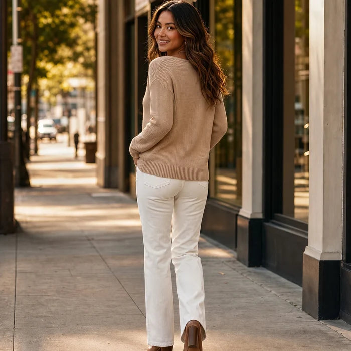 Foldelle – Asymmetrical Fold-Over Collar Knit Sweater
