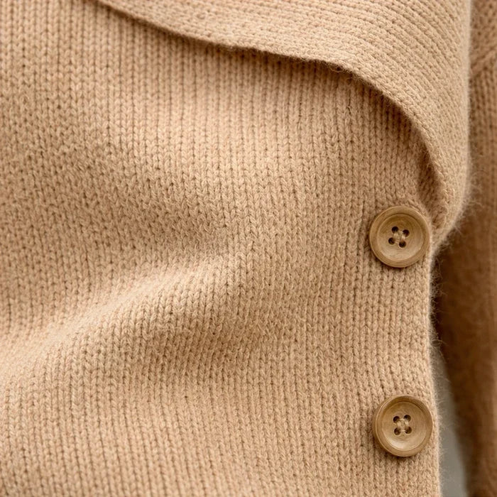Foldelle – Asymmetrical Fold-Over Collar Knit Sweater