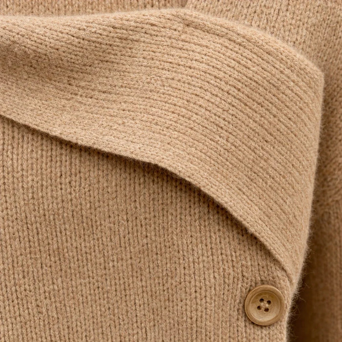 Foldelle – Asymmetrical Fold-Over Collar Knit Sweater