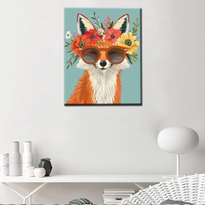 Fox Wearing Sunglass and Flowers on Head Painting by Numbers