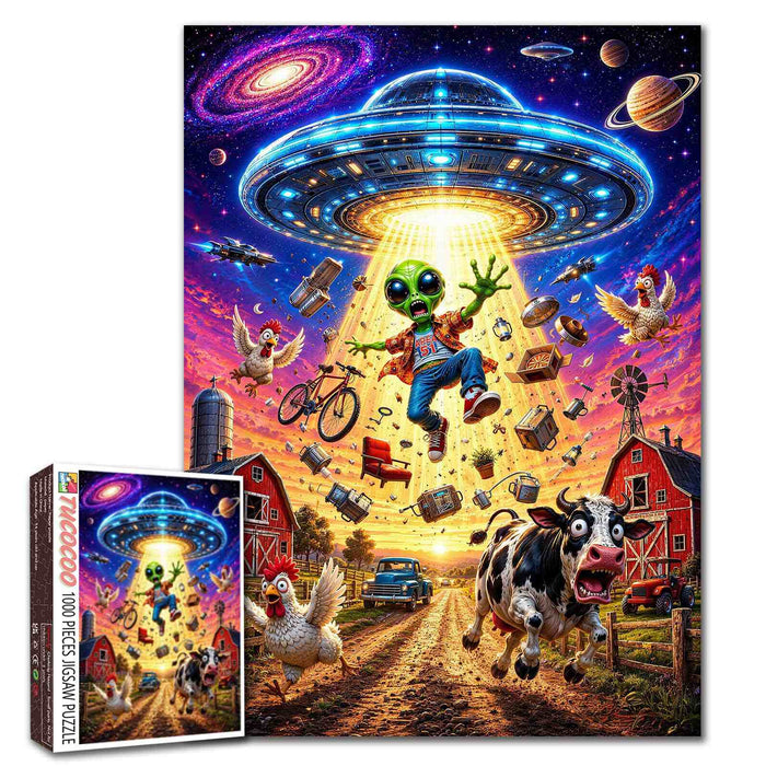 Funny Alien UFO Farm Adventure Jigsaw Puzzle