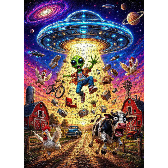 Funny Alien UFO Farm Adventure Jigsaw Puzzle