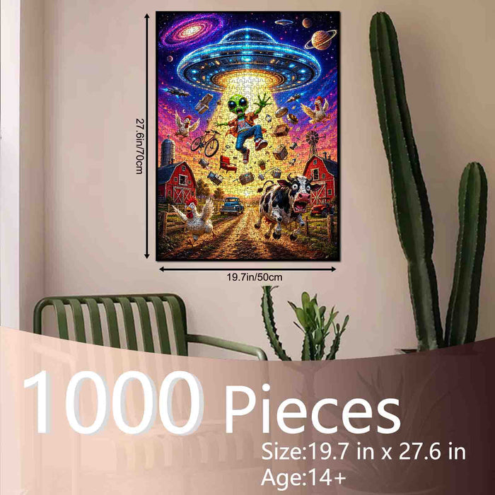 Funny Alien UFO Farm Adventure Jigsaw Puzzle