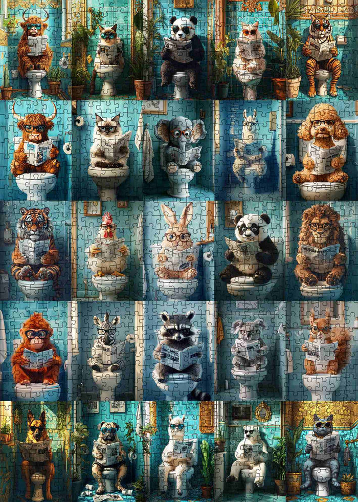 Funny Animals Bathroom Reading Jigsaw Puzzle