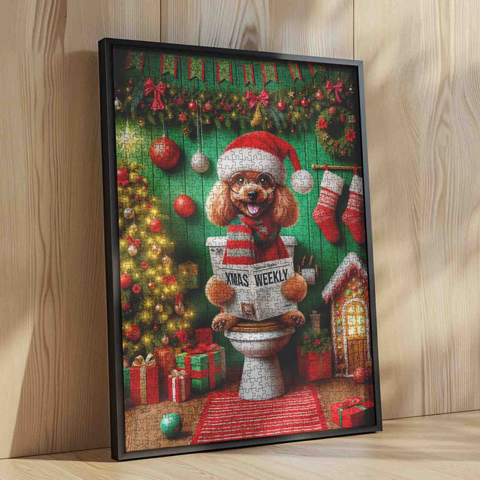 Funny Christmas Dog Reading Newspaper Jigsaw Puzzle