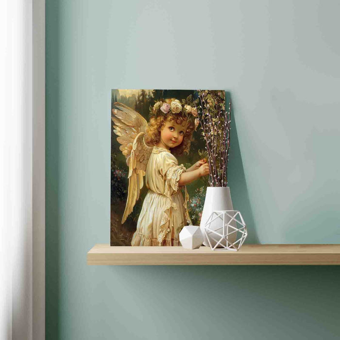 Garden Angel with Golden Wings Paint by Numbers