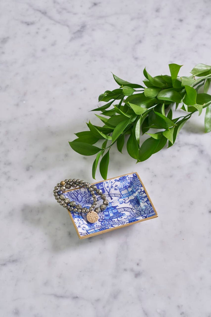 Garden Party Enameled Landry Tray - White & Blue