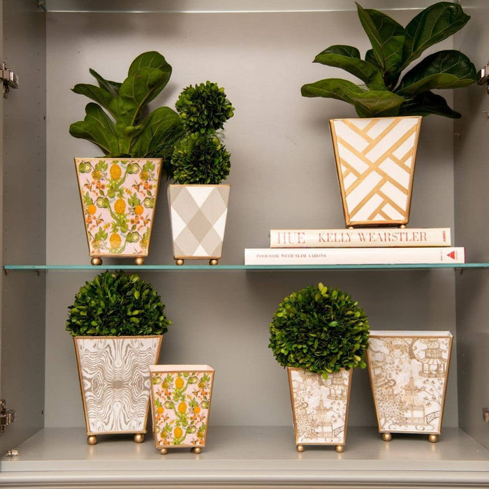 Garden Party Enameled Square Cachepot Planter
