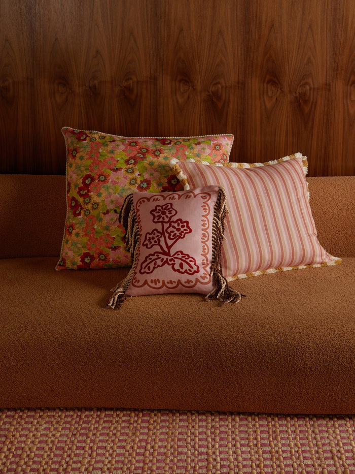 Garden Stripe Pink 50cm Cushion styled