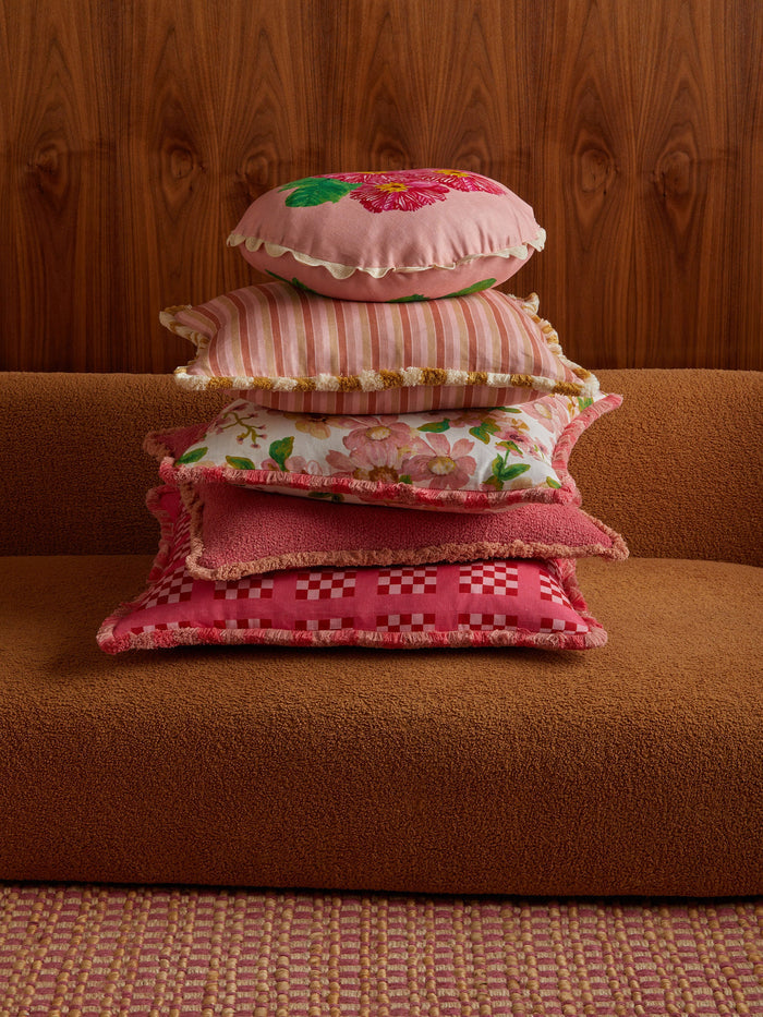 Garden Stripe Pink 50cm Cushion styled