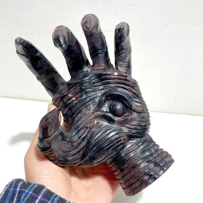 Garnet Mixed Astrophyllite Witchcore Demon Hand Carving - Wholesale Crystals