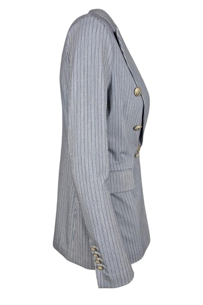 giacca donna doppiopetto fantasia righe blu e bianco