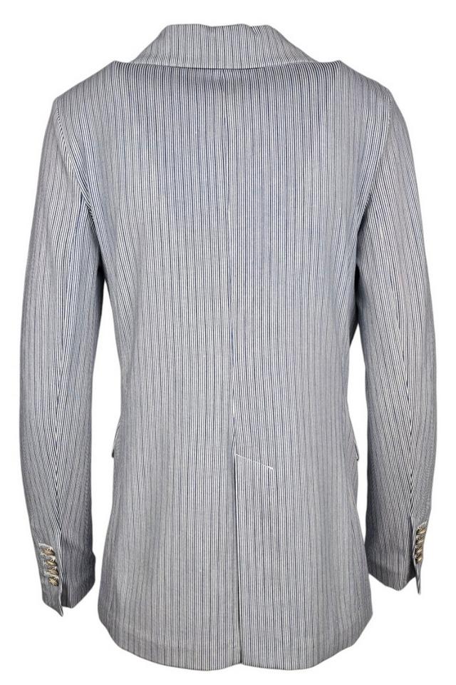 giacca donna doppiopetto fantasia righe blu e bianco